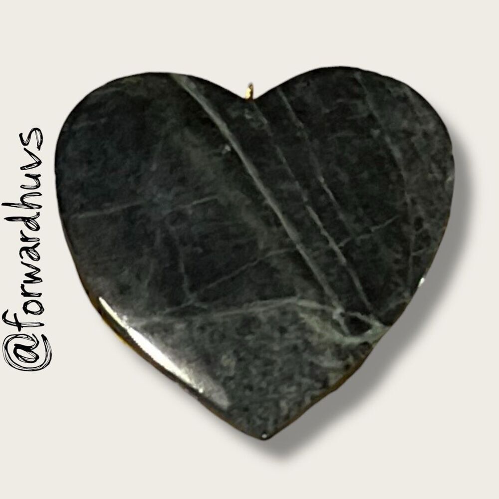 Polished Stone Heart Pendant – Dark Green-Black with Natural Veining